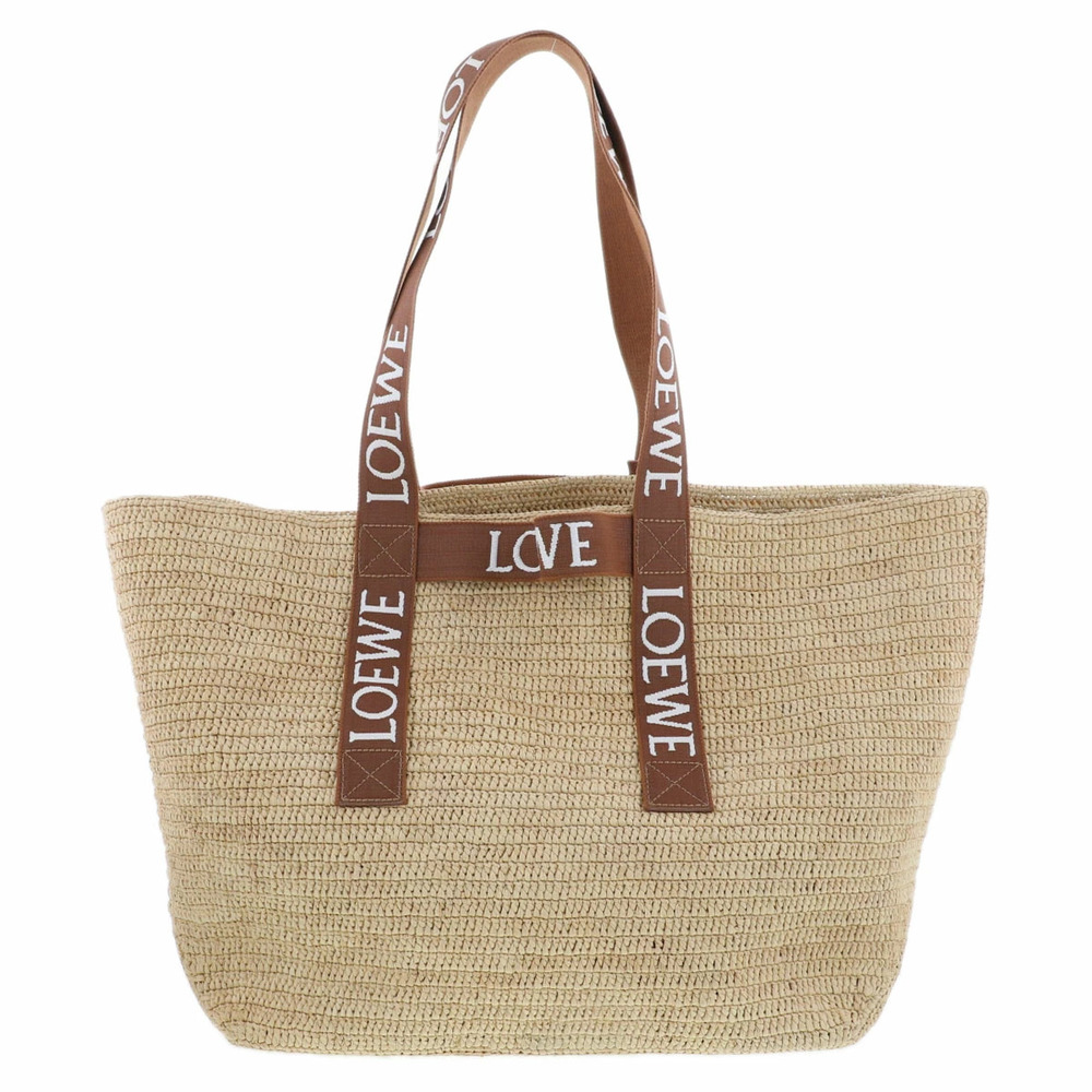 LOEWE Raffia Fold Shopper Tote Bag Tan